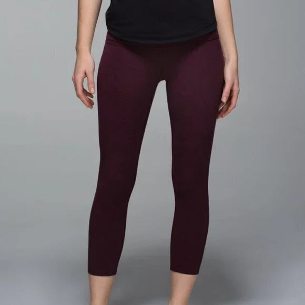 Lululemon Wunder Under Crop II *Cotton (Roll Down)Heathered Bordeaux Drama-Size4